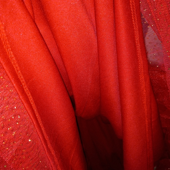 Lilt Girls Plus 3/4 Roll Sleeve Denim Red Gold Glitter Mesh Dress Size XXL(20.5) - Picture 10 of 10